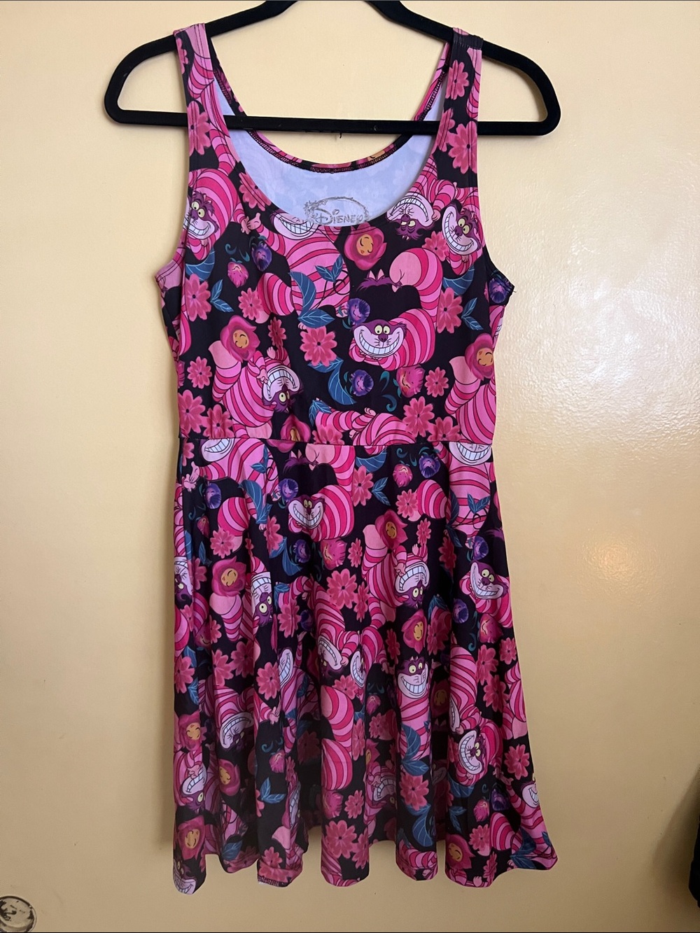 Disney Pink and Black Cheshire Cat Floral Skater Dress